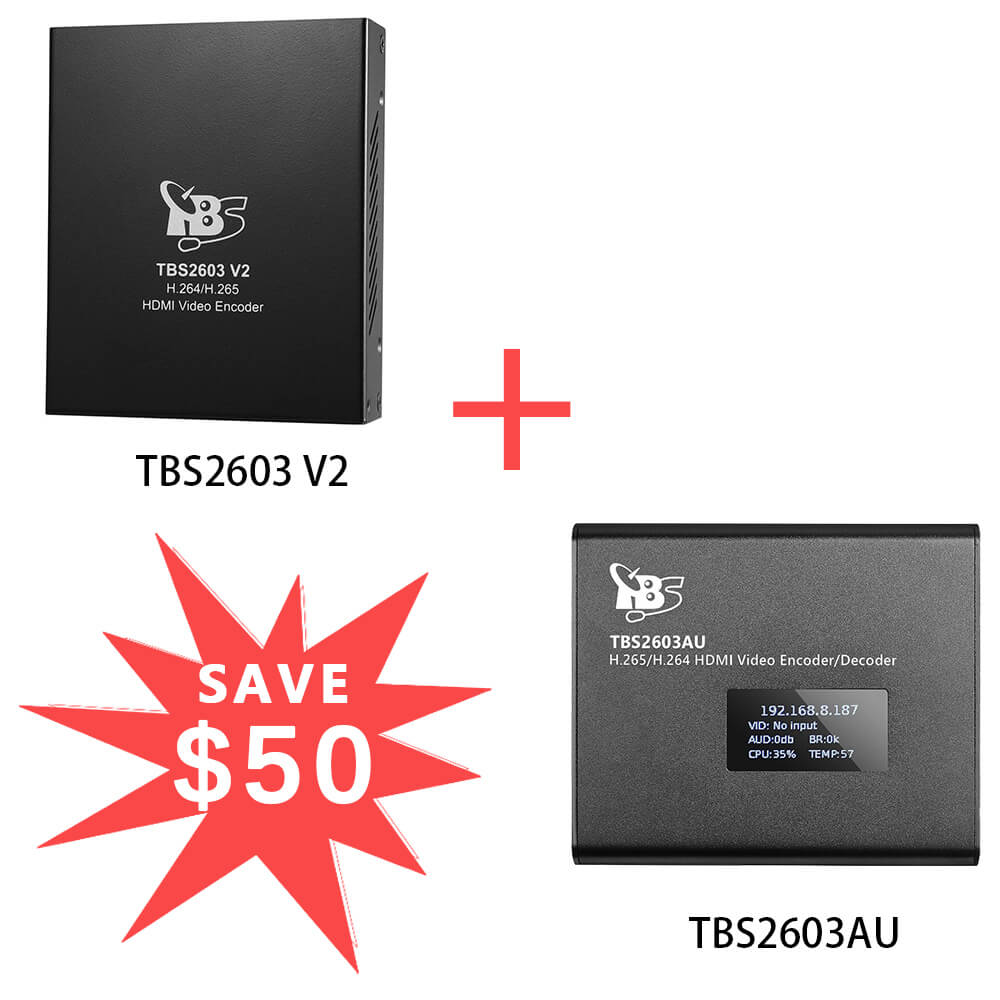 BUNDLE SALE!  TBS2603V2 HDMI Video Encoder + TBS2603au NDI®|HX2 supported HDMI Video Encoder & Decoder
